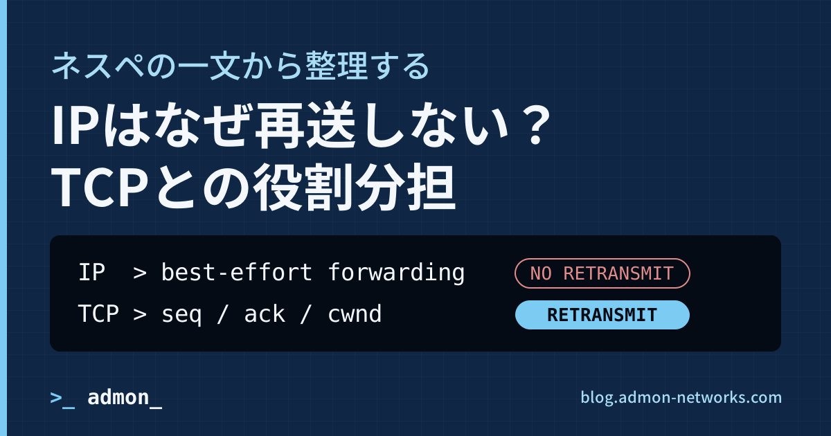 IPはなぜ再送しない？TCPとの役割分担を現場目線で解説